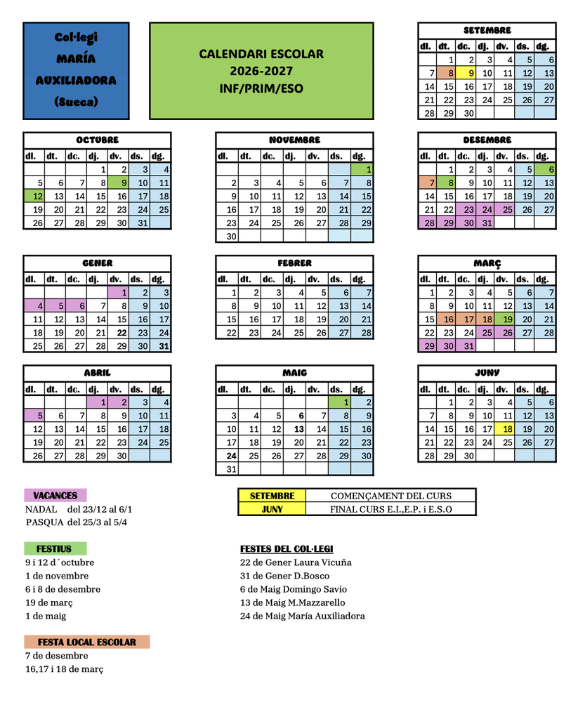Calendari escolar 2026-2027